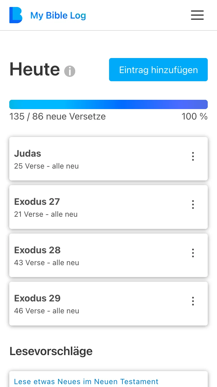 Screenshot der Today-Seite von My Bible Log