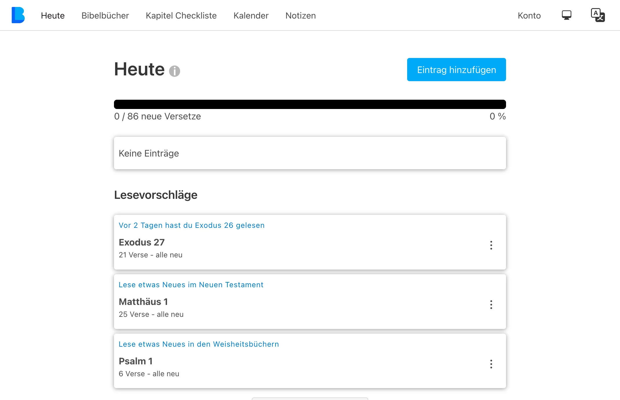 Screenshot der My Bible Log Desktop-App