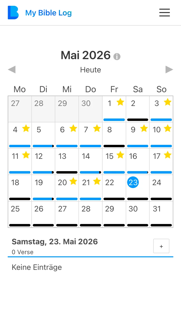 Screenshot der Kalenderseite von My Bible Log