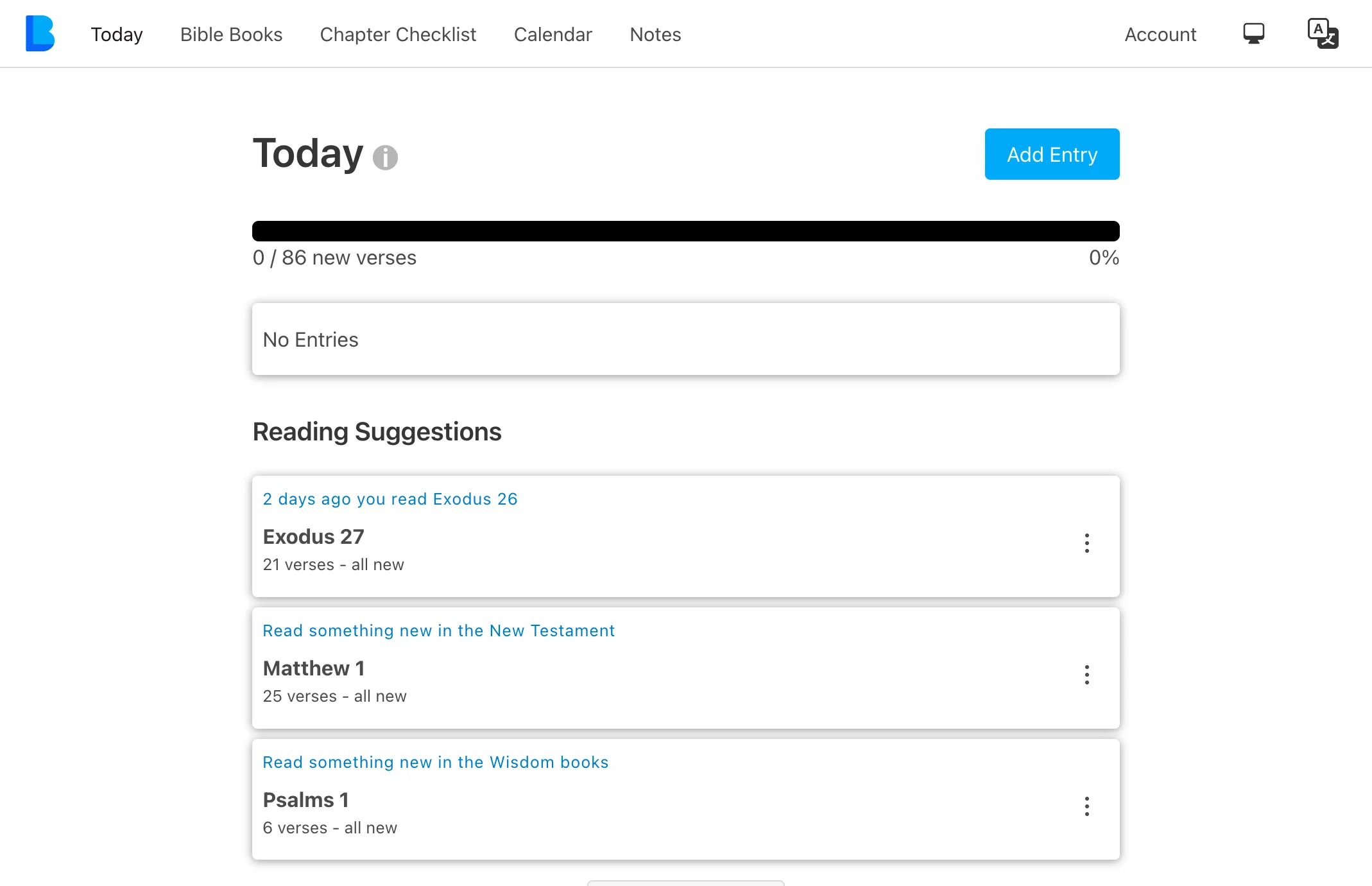 The My Bible Log app running in desktop mode