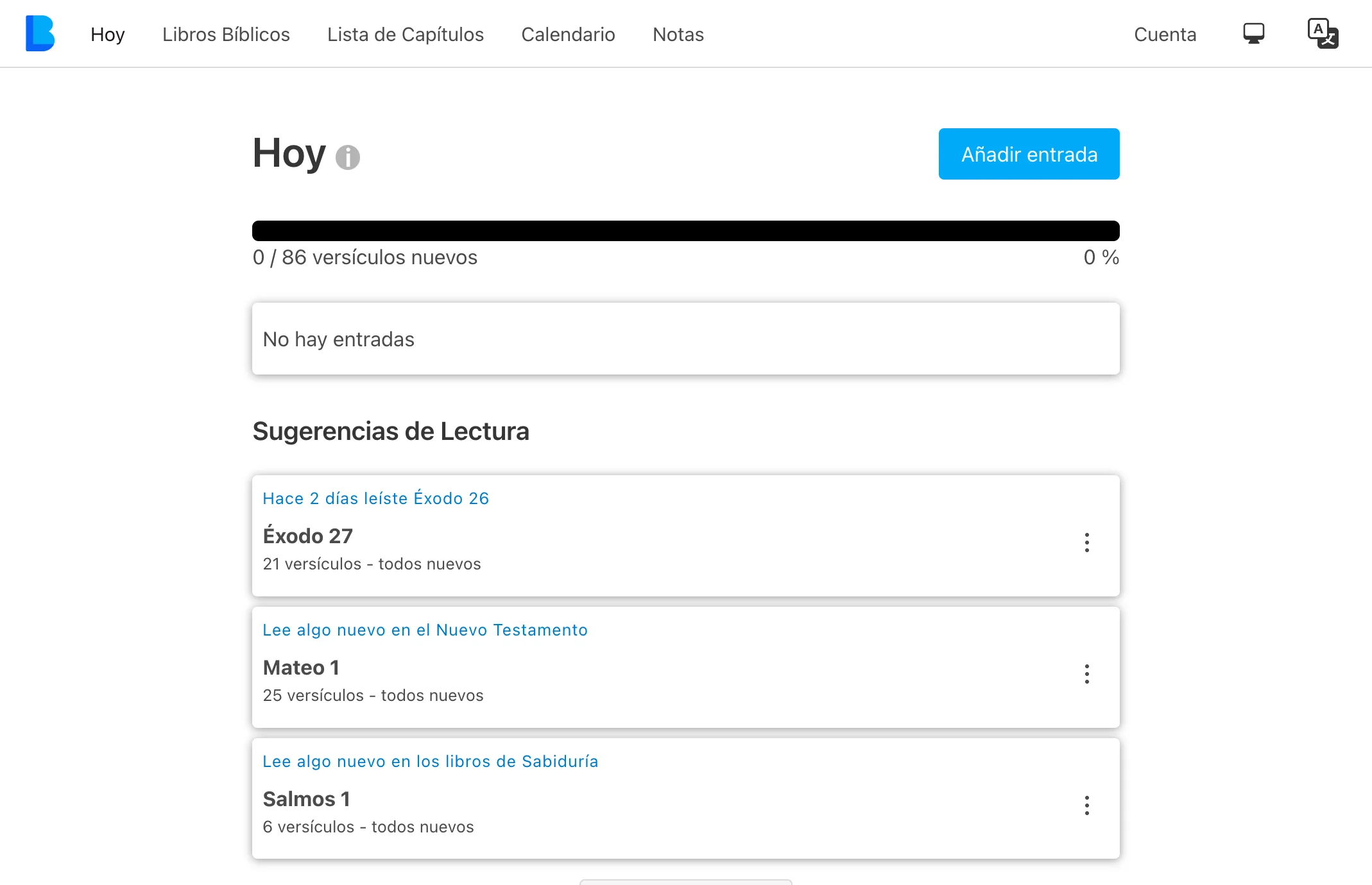 Captura de pantalla de la aplicación de escritorio My Bible Log