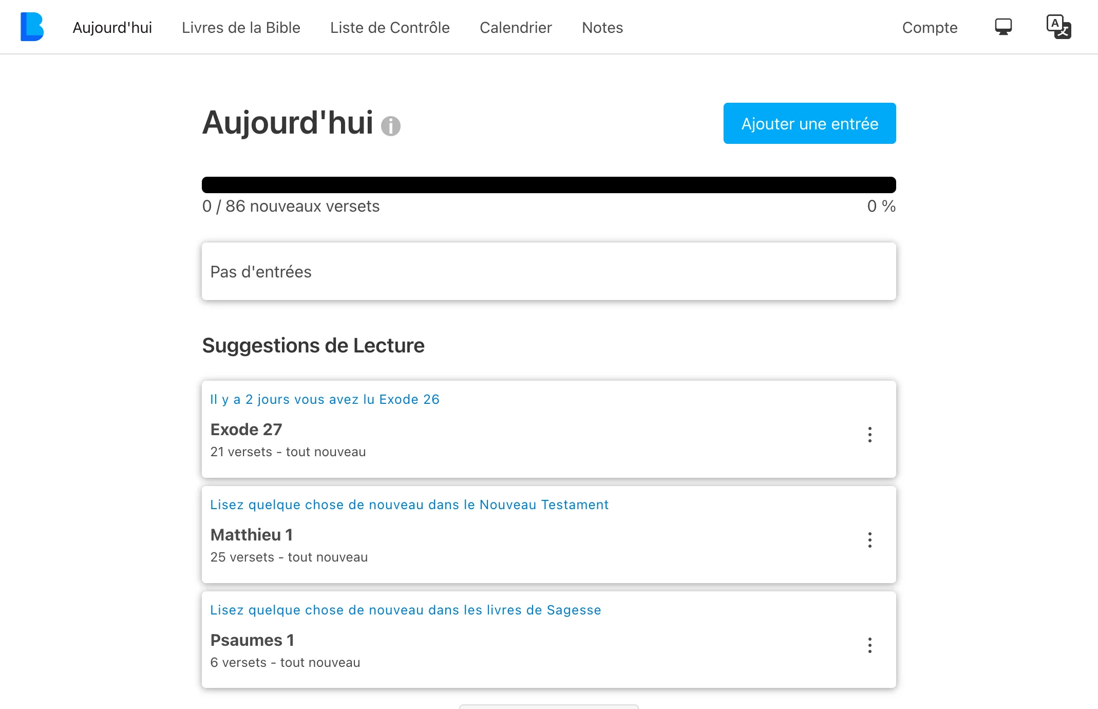 Capture d'écran de l'application My Bible Log pour ordinateur de bureau
