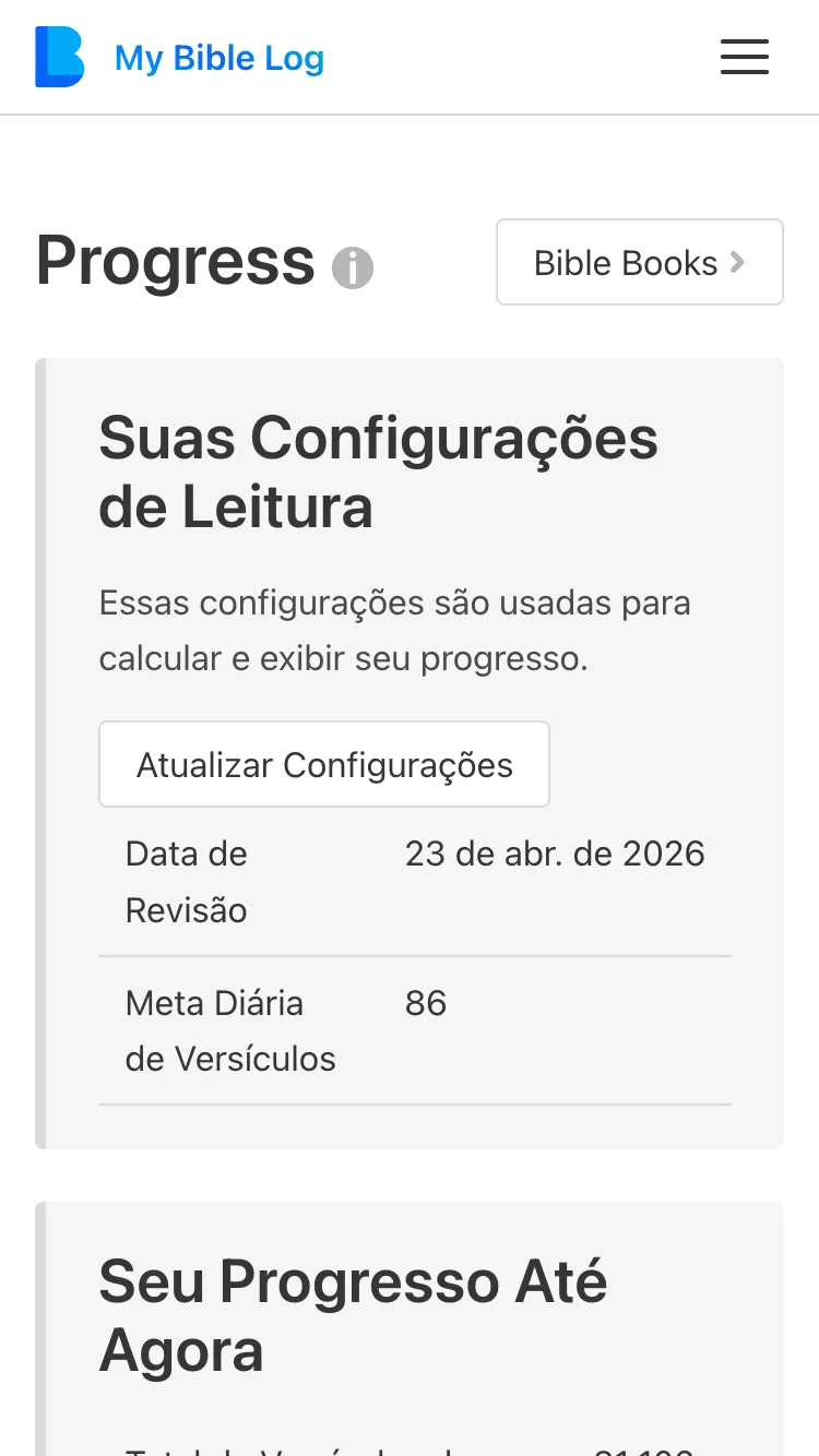 Captura de Tela da Página de Progresso do My Bible Log