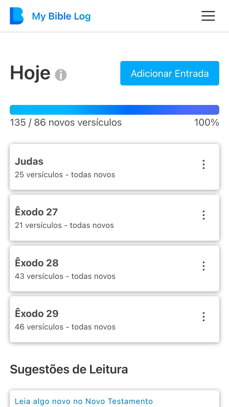 Captura de tela da Página de Hoje do My Bible Log