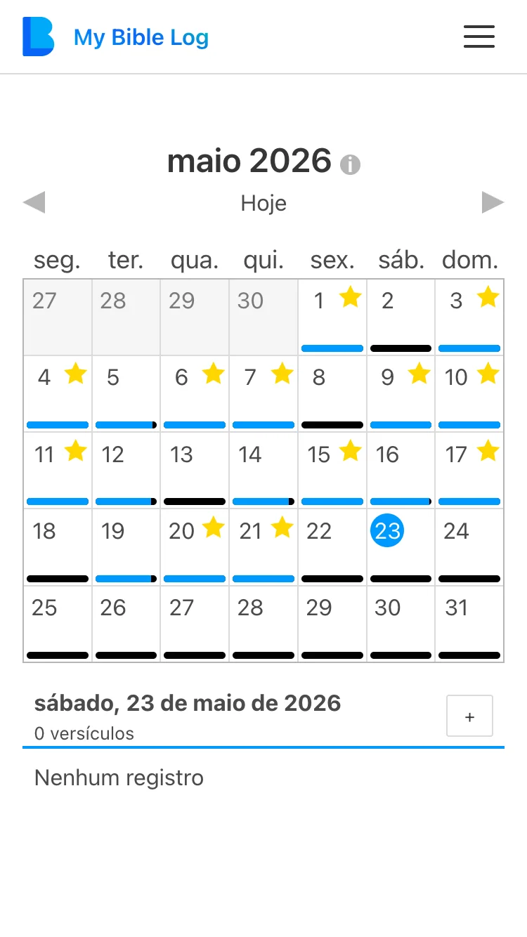 Captura de tela da Página de Calendário do My Bible Log