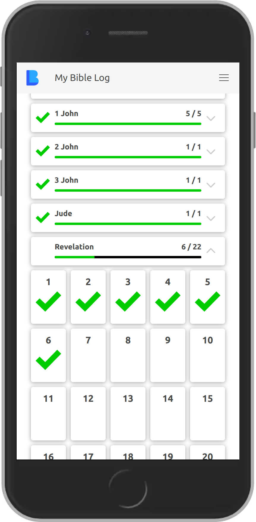 My Bible Log Chapter Checklist Page Screenshot