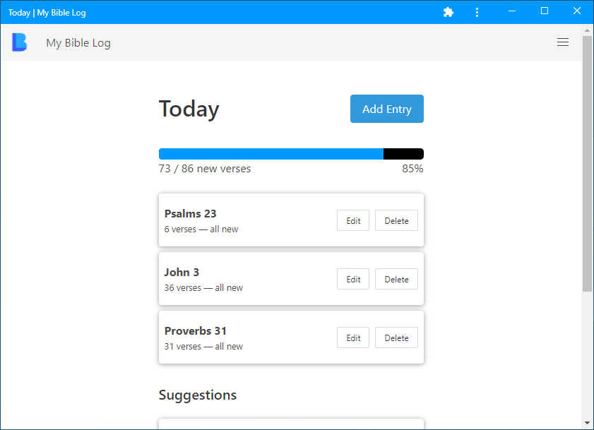 My Bible Log Desktop App Screenshot